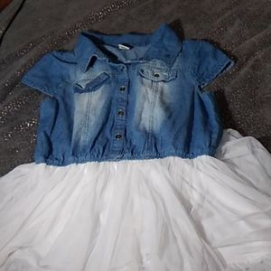 Denim and white ruffle dress